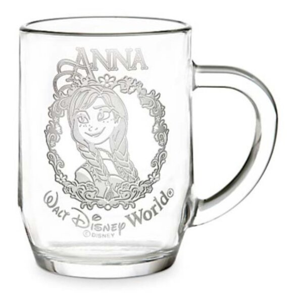 VTG Disney Frozen Anna Etched DRINK GLASS MUG CUP 10oz Let It Go Arribas Bros. - Picture 1 of 1